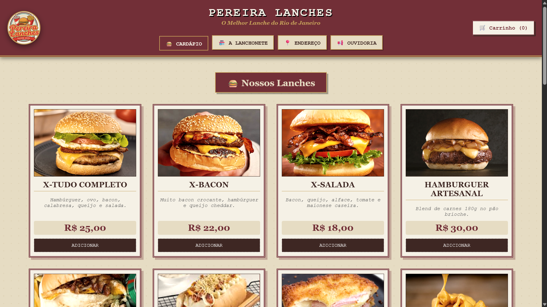 Capa do site de PEREIRA LANCHES