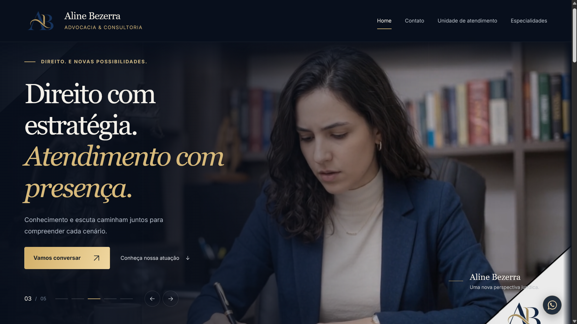 Capa do site de advocacia Aline Bezerra